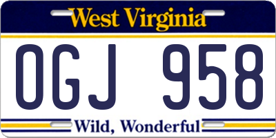WV license plate OGJ958