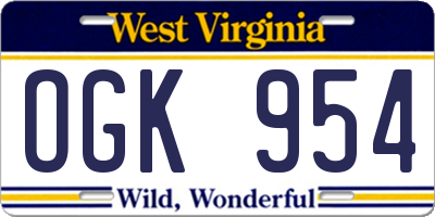 WV license plate OGK954