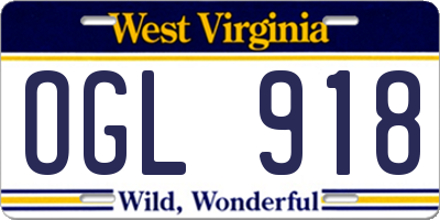 WV license plate OGL918