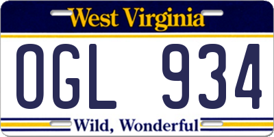 WV license plate OGL934