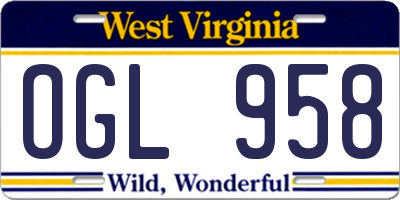 WV license plate OGL958