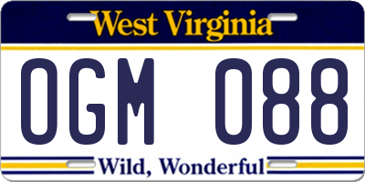 WV license plate OGM088