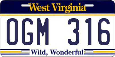 WV license plate OGM316