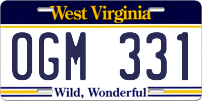 WV license plate OGM331
