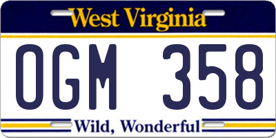 WV license plate OGM358