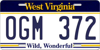 WV license plate OGM372