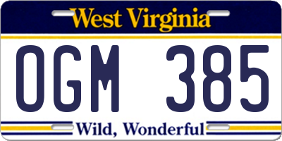 WV license plate OGM385