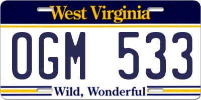 WV license plate OGM533