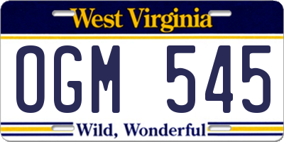 WV license plate OGM545