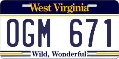WV license plate OGM671