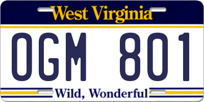 WV license plate OGM801