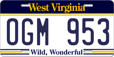 WV license plate OGM953