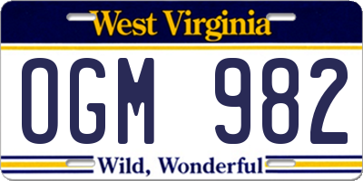 WV license plate OGM982