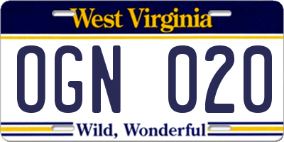 WV license plate OGN020