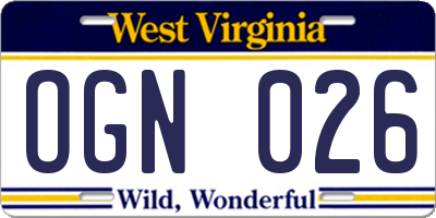 WV license plate OGN026