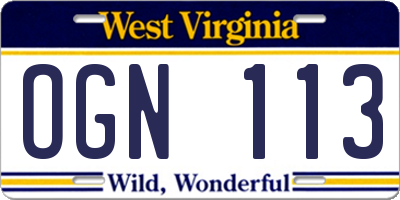 WV license plate OGN113