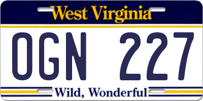 WV license plate OGN227