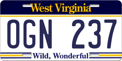 WV license plate OGN237