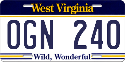 WV license plate OGN240