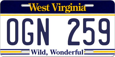 WV license plate OGN259