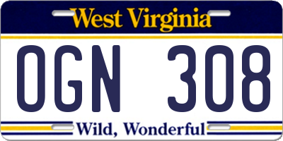 WV license plate OGN308