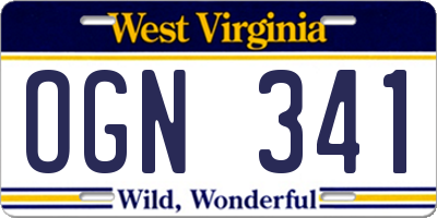 WV license plate OGN341