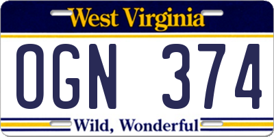 WV license plate OGN374