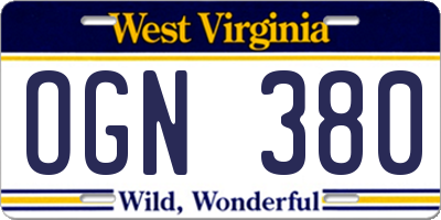 WV license plate OGN380
