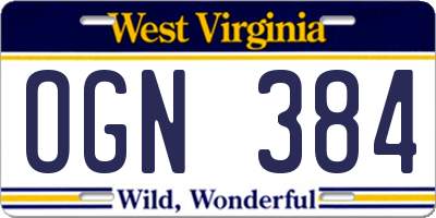 WV license plate OGN384