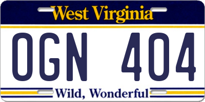 WV license plate OGN404