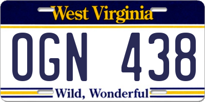WV license plate OGN438