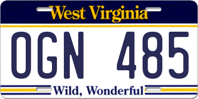 WV license plate OGN485