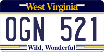 WV license plate OGN521