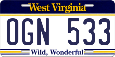 WV license plate OGN533