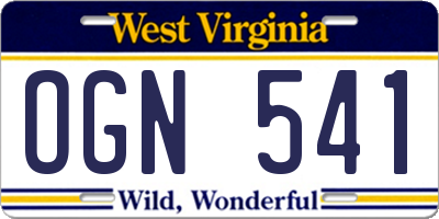 WV license plate OGN541