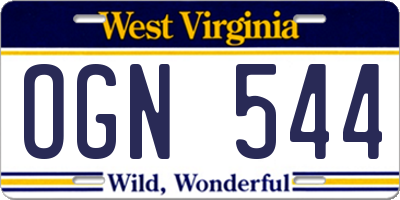 WV license plate OGN544