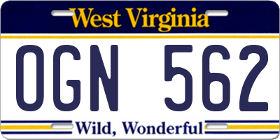 WV license plate OGN562