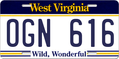 WV license plate OGN616