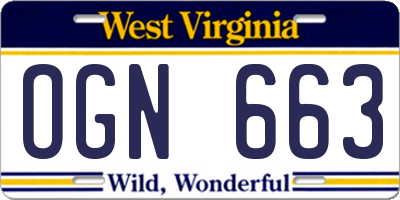 WV license plate OGN663