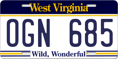 WV license plate OGN685
