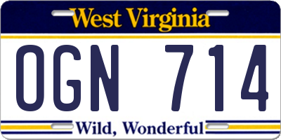 WV license plate OGN714