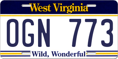 WV license plate OGN773