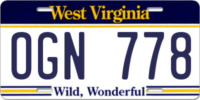 WV license plate OGN778