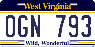 WV license plate OGN793