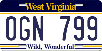WV license plate OGN799