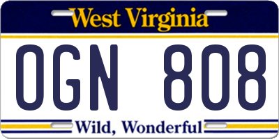 WV license plate OGN808
