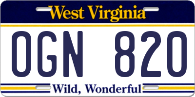 WV license plate OGN820