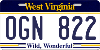 WV license plate OGN822