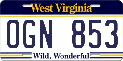 WV license plate OGN853