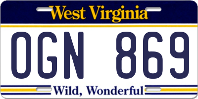 WV license plate OGN869